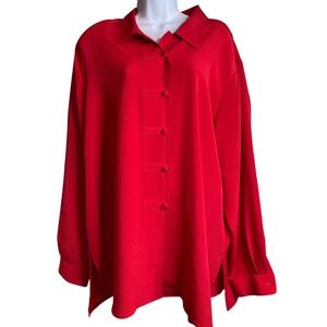 Vintage TESS Women's Red Button Up Long Sleeve Blouse Size 3X Asian Vibes‎ Retro